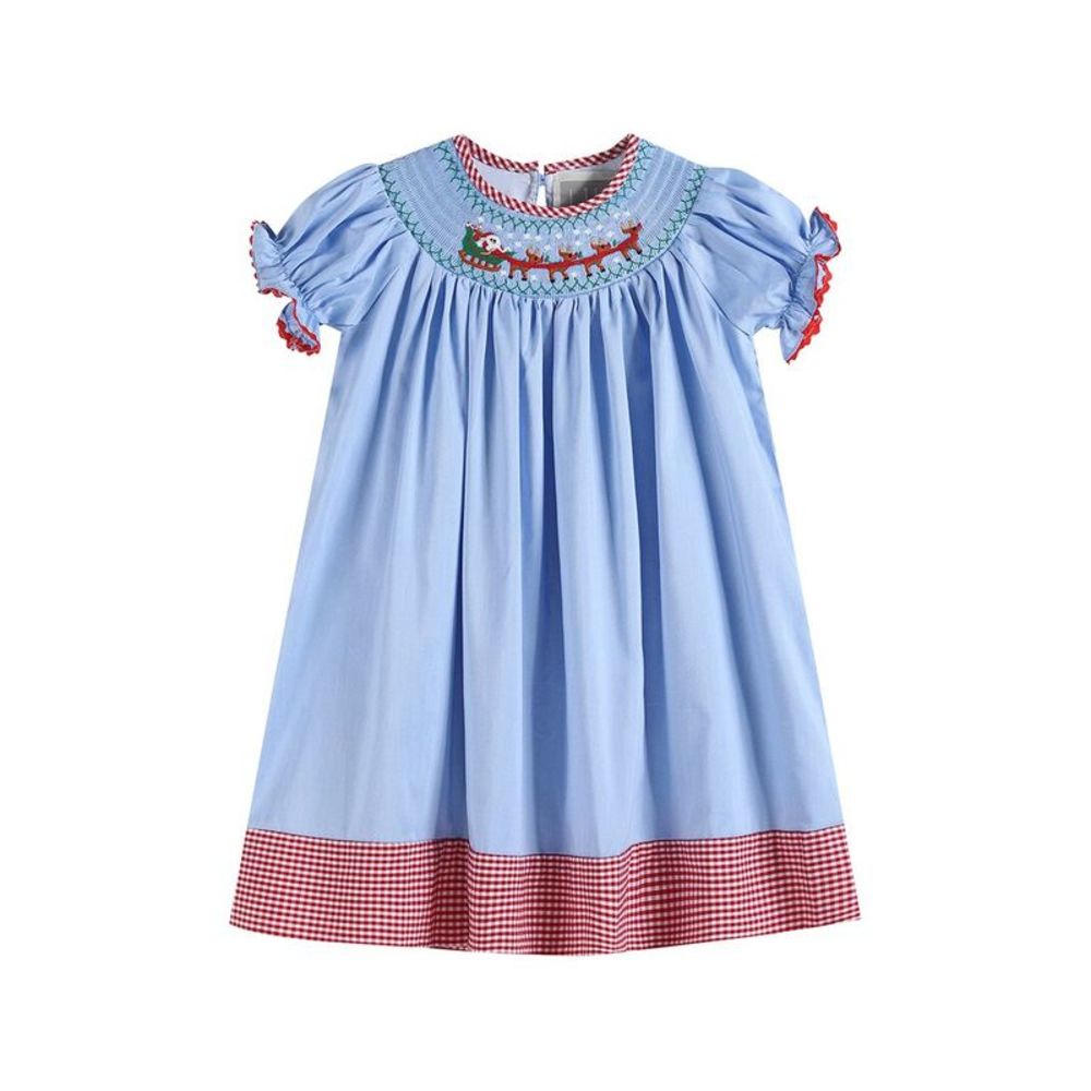 Lil Cactus Santa & Sleigh Smocked Bishop Dress
